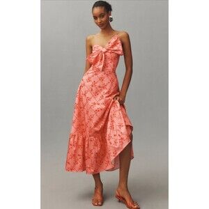 Anthropologie Hutch Maxi Dress Pink Bow Tie Boho Classic Preppy Retro Sz 16 NWT